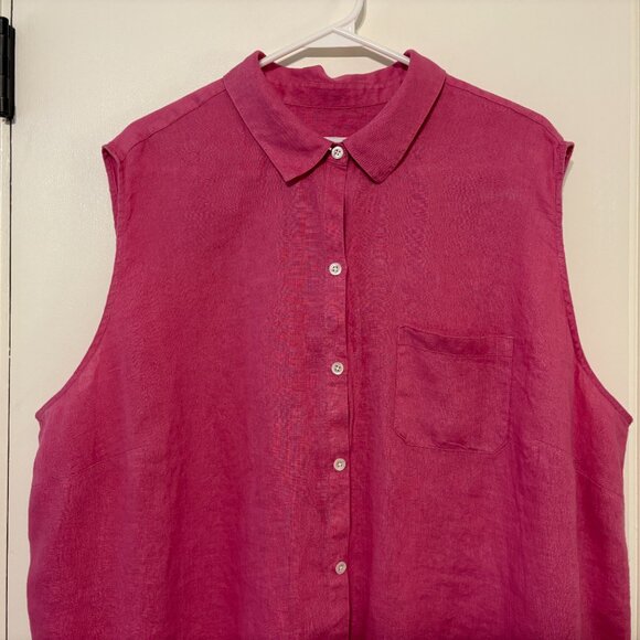 J. Jill Love Linen Women's Plus Sleeveless Button-Front Shirt Top Blouse 3X Pink - Picture 2 of 9